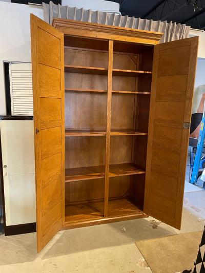 Jacques Adnet Tall Vintage French Oak Cabinet Manner of Jacques Adnet