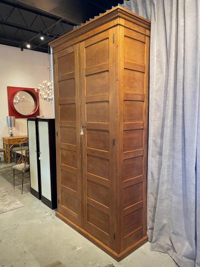 Jacques Adnet Tall Vintage French Oak Cabinet Manner of Jacques Adnet