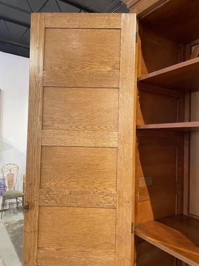 Jacques Adnet Tall Vintage French Oak Cabinet Manner of Jacques Adnet