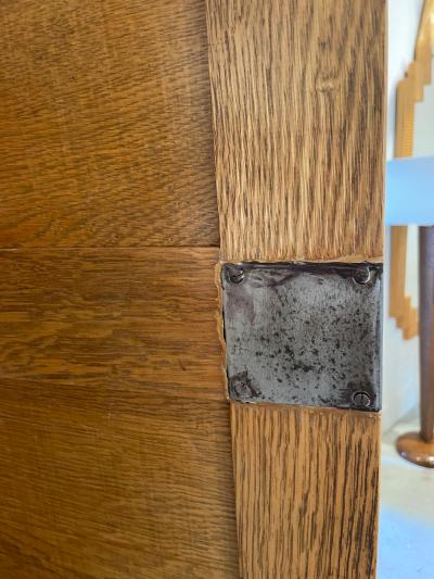 Jacques Adnet Tall Vintage French Oak Cabinet Manner of Jacques Adnet