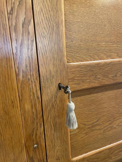 Jacques Adnet Tall Vintage French Oak Cabinet Manner of Jacques Adnet