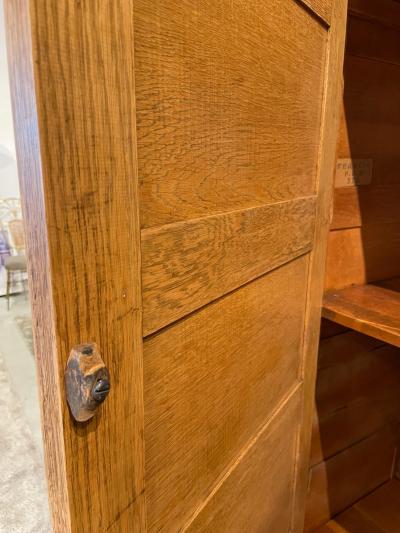 Jacques Adnet Tall Vintage French Oak Cabinet Manner of Jacques Adnet