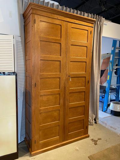 Jacques Adnet Tall Vintage French Oak Cabinet Manner of Jacques Adnet