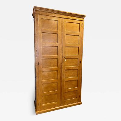 Jacques Adnet Tall Vintage French Oak Cabinet Manner of Jacques Adnet