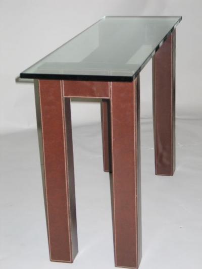 Jacques Adnet Two French Leather Mid Century Consoles in the Style of Jacques Adnet