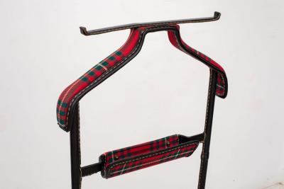 Jacques Adnet Valet Black Stitched Leather and Tartan Upholstery France 1950s