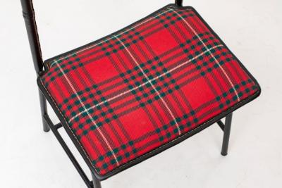Jacques Adnet Valet Black Stitched Leather and Tartan Upholstery France 1950s