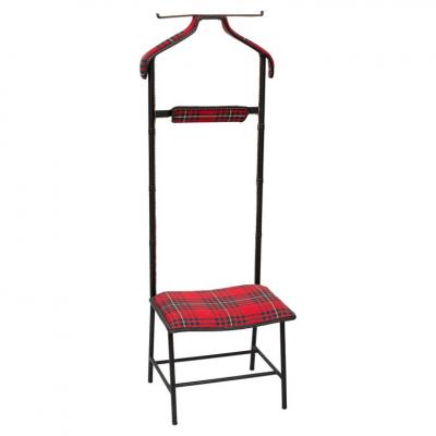 Jacques Adnet Valet Black Stitched Leather and Tartan Upholstery France 1950s