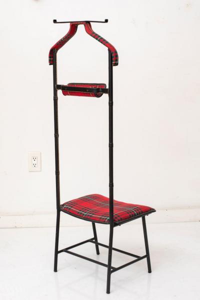 Jacques Adnet Valet Black Stitched Leather and Tartan Upholstery France 1950s