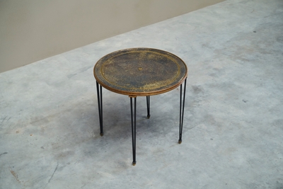 Jacques Adnet Wonderful Mid Century Side Table in Wrought Iron and Verre Eglomis 