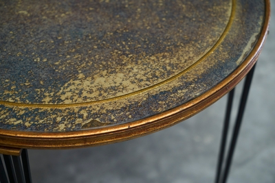 Jacques Adnet Wonderful Mid Century Side Table in Wrought Iron and Verre Eglomis 