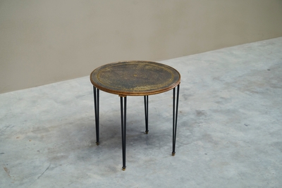 Jacques Adnet Wonderful Mid Century Side Table in Wrought Iron and Verre Eglomis 