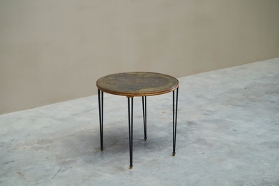Jacques Adnet Wonderful Mid Century Side Table in Wrought Iron and Verre Eglomis 