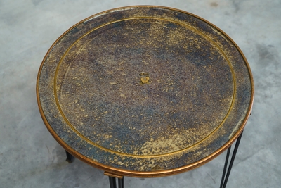 Jacques Adnet Wonderful Mid Century Side Table in Wrought Iron and Verre Eglomis 