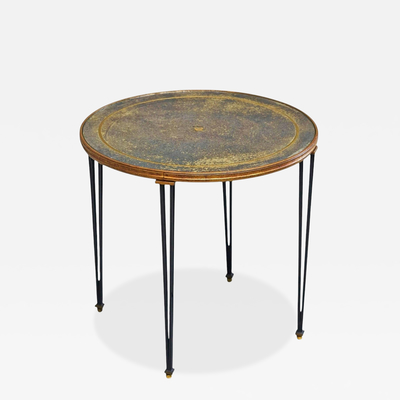 Jacques Adnet Wonderful Mid Century Side Table in Wrought Iron and Verre Eglomis 