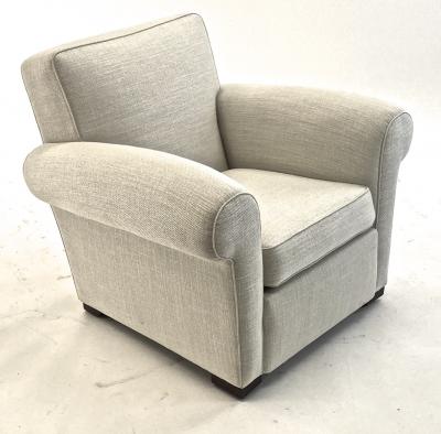 Jacques Adnet jacques Adnet pair of comfy club chairs newly covered in canvas cloth