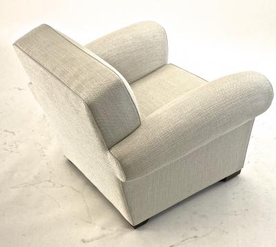 Jacques Adnet jacques Adnet pair of comfy club chairs newly covered in canvas cloth