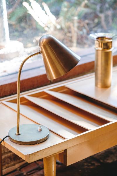 Jacques Biny 1950s Brass Table Lamp Attributed to Jacques Biny