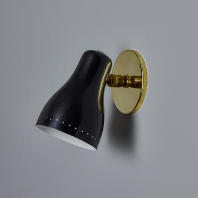 Jacques Biny 1960s Black Brass Wall Lamp Attributed to Jacques Biny