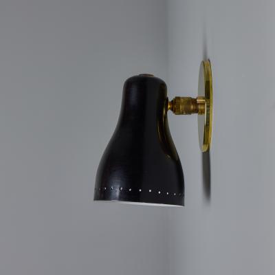Jacques Biny 1960s Black Brass Wall Lamp Attributed to Jacques Biny