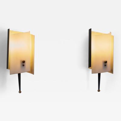 Jacques Biny A Pair of Brass and Acrylic Wall Lamps by Jacques Biny France 1950s