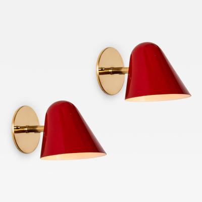 Jacques Biny Pair of 1950s Jacques Biny Red Wall Lights