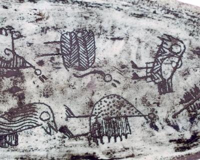 Jacques Blin Jacques Blin French Ceramic Artist Scrafitto Decorated Large Elongated Coupe