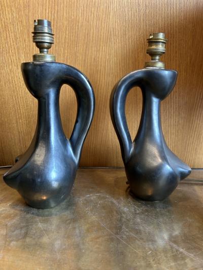 Jacques Blin Pair of ceramic table lamp by Jacques Blin France 1960s