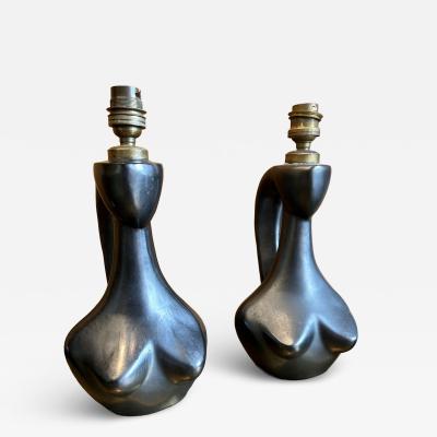 Jacques Blin Pair of ceramic table lamp by Jacques Blin France 1960s