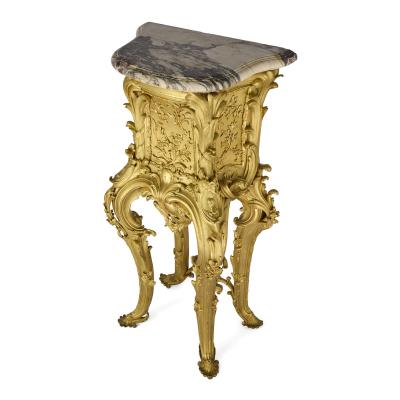 Jacques Caffieri Large Rococo style ormolu and marble pedestal after Caffieri