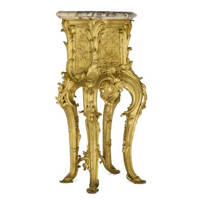 Jacques Caffieri Large Rococo style ormolu and marble pedestal after Caffieri