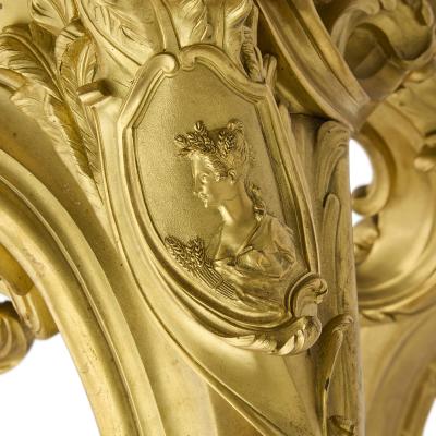 Jacques Caffieri Large Rococo style ormolu and marble pedestal after Caffieri