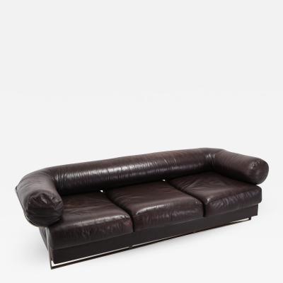 Jacques Charpentier Jacques Charpentier Brown Leather Apollo Sofa In Stainless Steel Frame 1960s