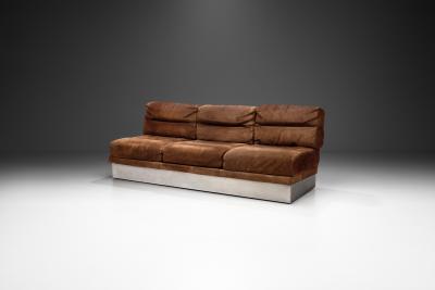 Jacques Charpentier Suede and Brushed Steel Sofa by Jacques Charpentier attr France 1970s