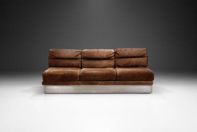 Jacques Charpentier Suede and Brushed Steel Sofa by Jacques Charpentier attr France 1970s