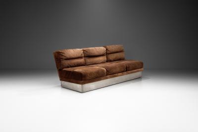 Jacques Charpentier Suede and Brushed Steel Sofa by Jacques Charpentier attr France 1970s