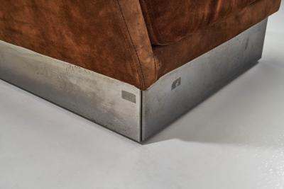 Jacques Charpentier Suede and Brushed Steel Sofa by Jacques Charpentier attr France 1970s