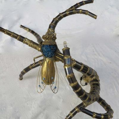 Jacques Duval Brasseur 1950 1970 Table has the Bronze Cicada Style Duval Brasseur Enlightening