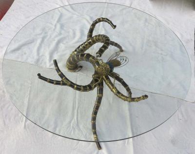 Jacques Duval Brasseur 1950 1970 Table has the Bronze Cicada Style Duval Brasseur Enlightening