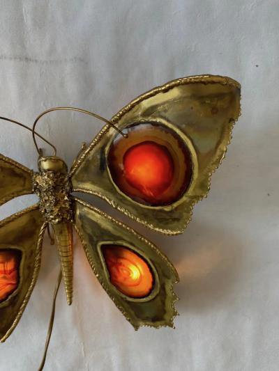 Jacques Duval Brasseur 1970 Bronze or Brass Butterfly Wall Lamp Duval Brasseur or Isabelle Faure