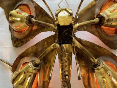 Jacques Duval Brasseur 1970 Bronze or Brass Butterfly Wall Lamp Duval Brasseur or Isabelle Faure