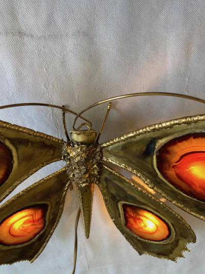 Jacques Duval Brasseur 1970 Bronze or Brass Butterfly Wall Lamp Duval Brasseur or Isabelle Faure