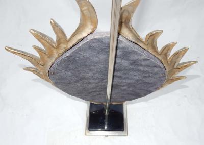 Jacques Duval Brasseur 1970 Decor Lotus Lamp Silver Bronze Shagreen Agate Duval Brasseur Unsigned