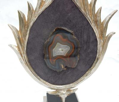 Jacques Duval Brasseur 1970 Decor Lotus Lamp Silver Bronze Shagreen Agate Duval Brasseur Unsigned