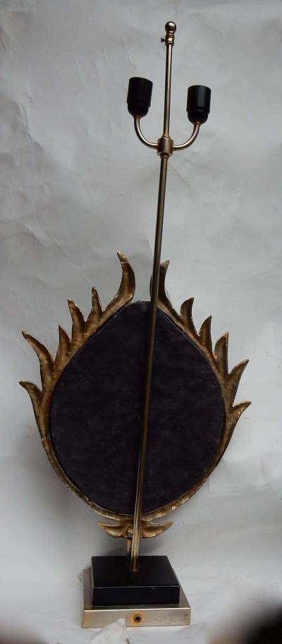 Jacques Duval Brasseur 1970 Decor Lotus Lamp Silver Bronze Shagreen Agate Duval Brasseur Unsigned