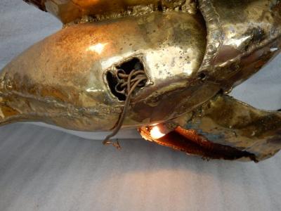Jacques Duval Brasseur 1970 Eluminating Brass Fish Coffee Table with Mika Violet Style Duval Brasseur