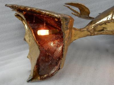 Jacques Duval Brasseur 1970 Eluminating Brass Fish Coffee Table with Mika Violet Style Duval Brasseur