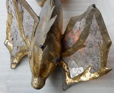 Jacques Duval Brasseur 1970 Eluminating Brass Fish Coffee Table with Mika Violet Style Duval Brasseur
