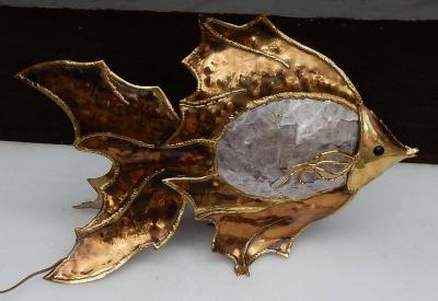 Jacques Duval Brasseur 1970 Fish Lamp with Mika Purple in the Style Duval Brasseur Enlightening