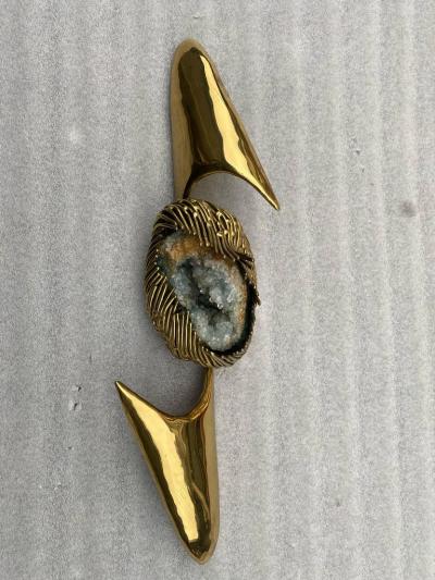 Jacques Duval Brasseur 1970 Geode and Gilt Bronze Wall Sculpture Signed Jacques Duval Brasseur